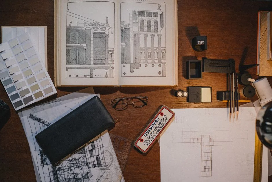 Top view of a minimalist setup featuring a tablet and smartphones on a white surface.